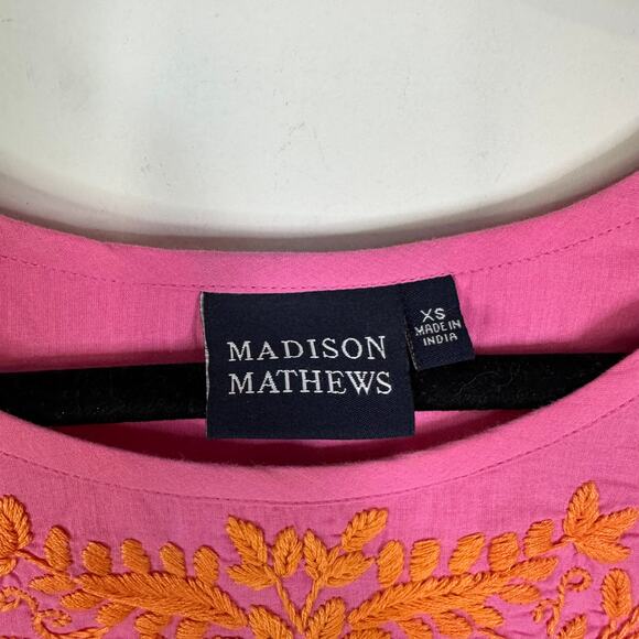 Madison Matthew’s Embroidered Pink & Orange Short Sleeve Blouse Women’s size XS - Picture 2 of 6